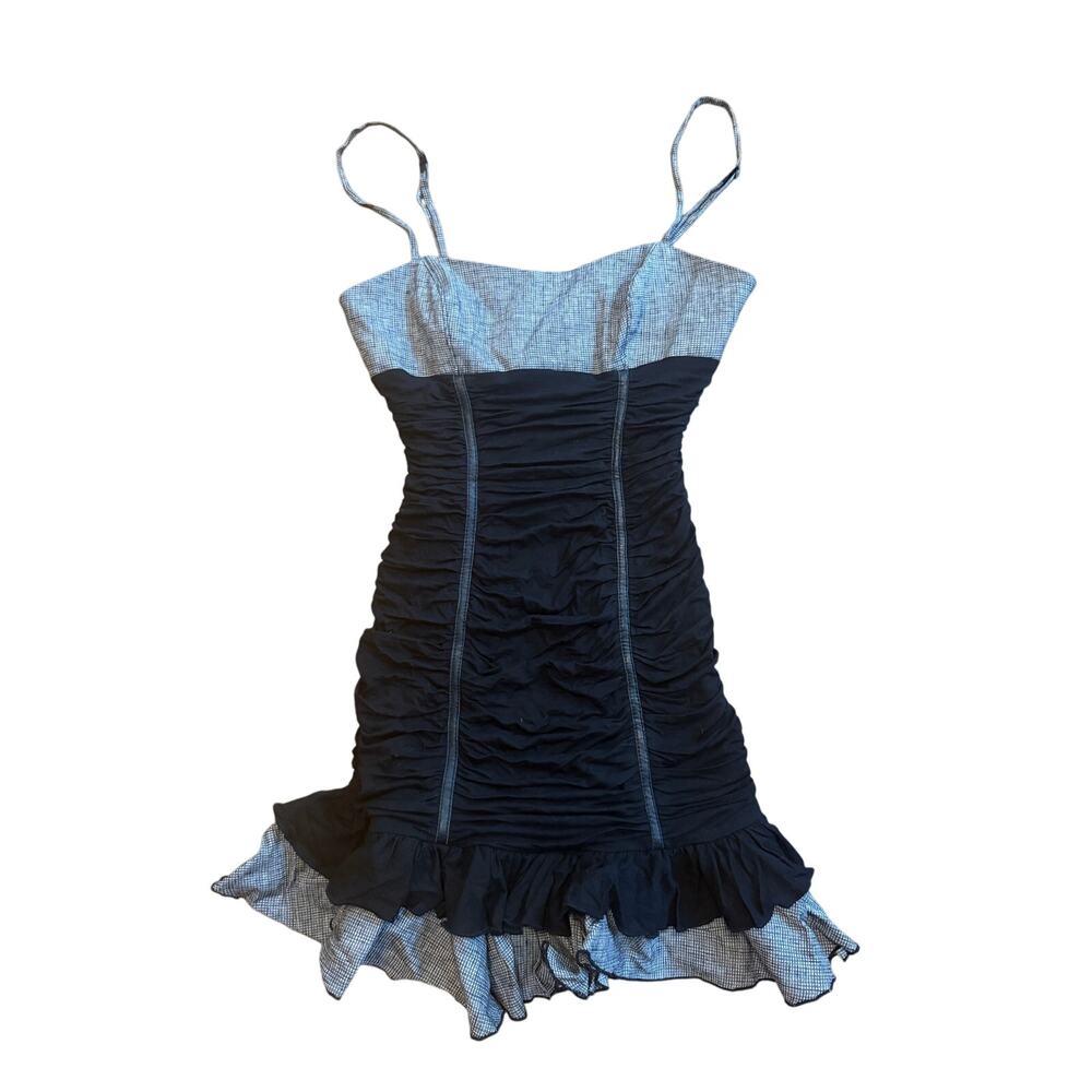 NWT Bebe Vintage Y2K Black and White Shirred Bodice Corset Ruffle Dress 4 RARE